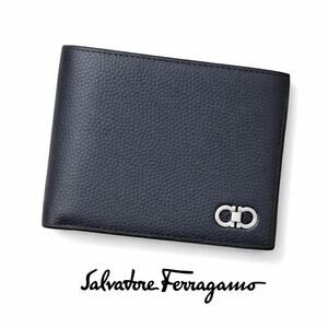Salvatore Ferragamo Gancini Logo Bifold Wallet Pebbled Leather Made in Italy